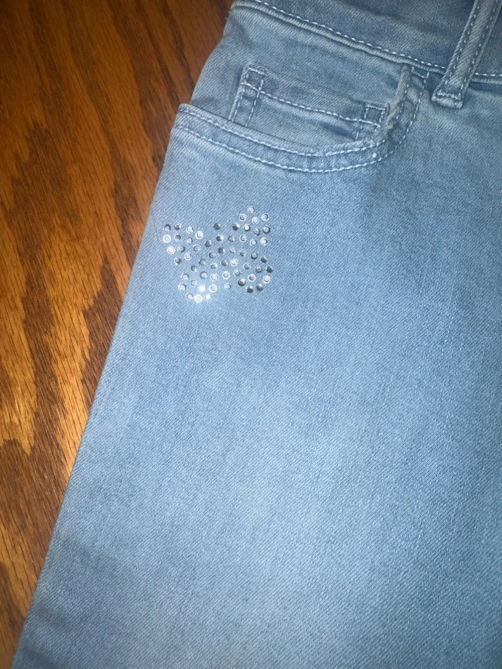 The Children's Place Light Blue Flare Jeans with Rhinestone Butterflies